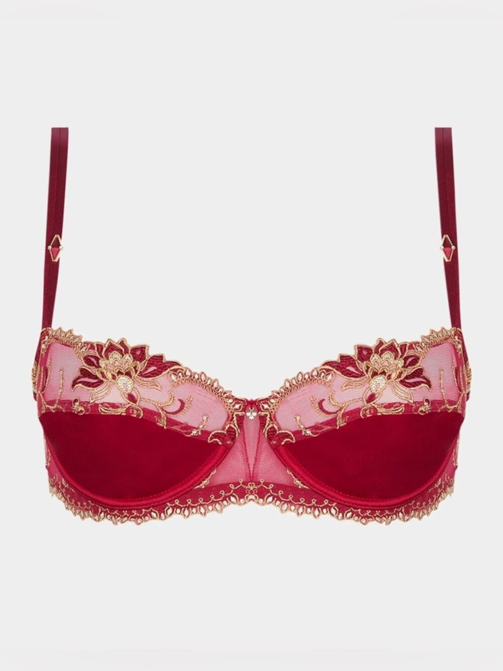 Lise Charmel NWT Red Gold Lingerie Embroidered Lace Demi Bra - 32D